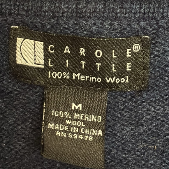 Carole Little Navy Open Front Cardigan 100% Merino Wool - Picture 4 of 8